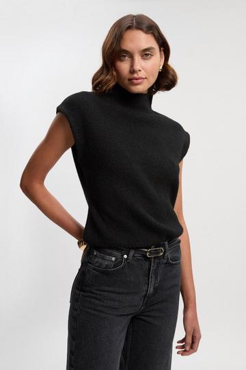 Black Wool Blend Cosy Knit Sleeveless Tank Top