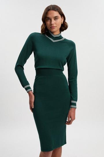 Viscose Blend High Neck Knit Mini Dress forest