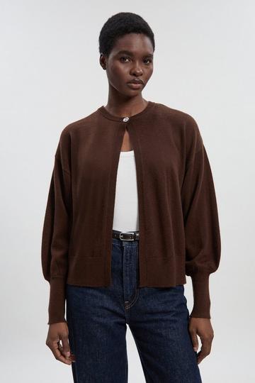 Cashmere Wool Blend Knit Cardigan chocolate
