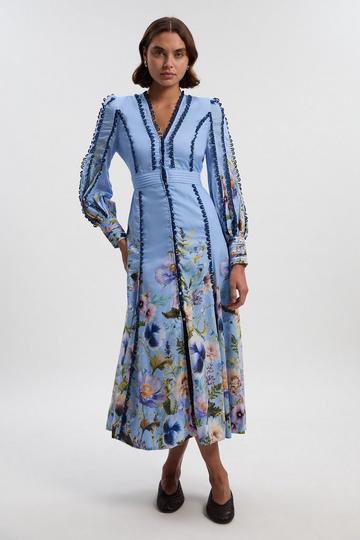 Trailing Floral Woven Plunge Maxi Dress blue