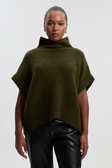 Khaki Plus Size Cosy Turtle Knit Tank Top