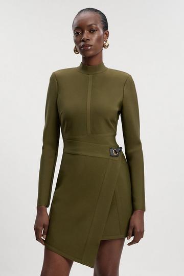 Figure Form Bandage Asymmetric Knit Mini Dress olive