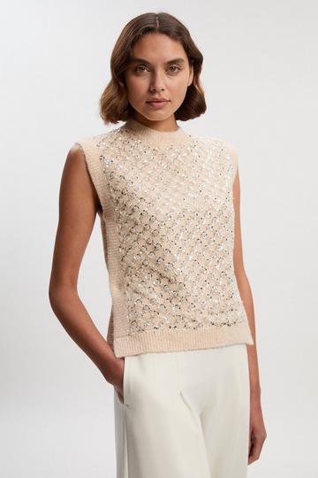 Embellished Cosy Knit Tank Top ivory