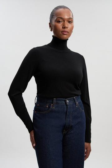 Black Plus Size Viscose Blend Roll Neck Knit Jumper