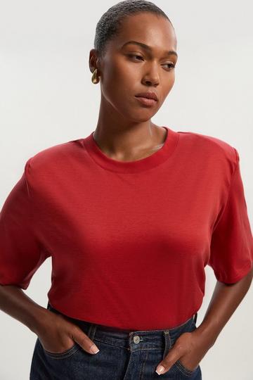Plus Size Power Shoulder Jersey T-Shirt burgundy