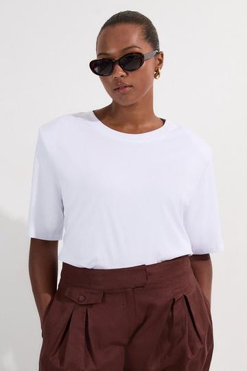 White Plus Size Power Shoulder Jersey T-Shirt