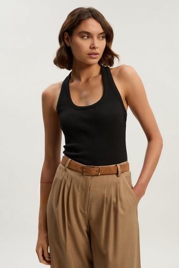 Black Compact Jersey Ribbed Racer Back Vest
