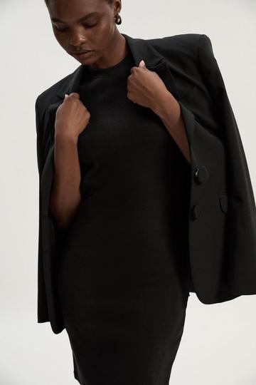 Black Compact Jersey Ribbed T-Shirt Mini Dress