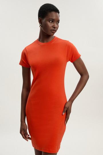 Orange Compact Jersey Ribbed T-Shirt Mini Dress