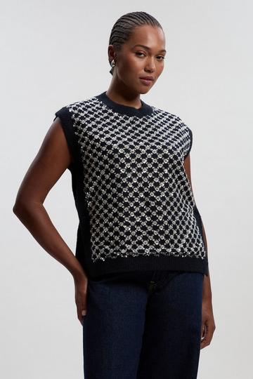 Plus Size Embellished Cosy Knit Tank Top navy
