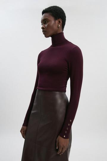 Burgundy Red Viscose Blend Roll Neck Knit Jumper