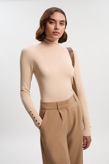Viscose Blend Roll Neck Knit Jumper neutral