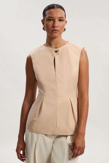 Techno Hardware Detail Sleeveless Woven Top stone