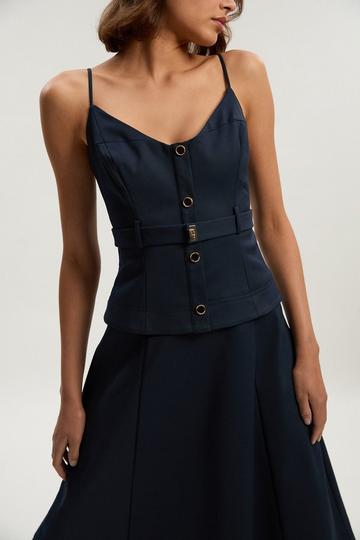 Navy Techno Strappy Belted Hardware Detail Woven Midi Dress