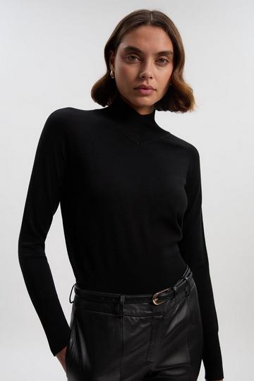 Viscose Blend High Neck Knit Jumper black