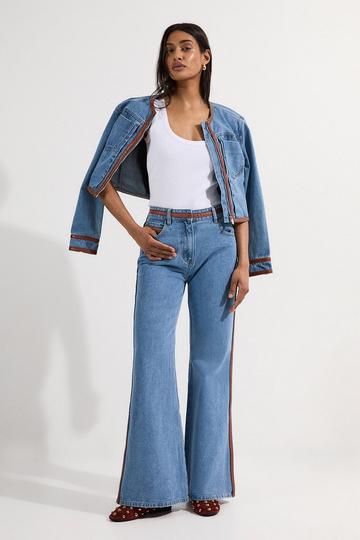Petite Denim & Faux Leather Tipped Side Skinny Flare Jean light blue