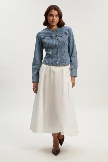 Blue Denim Collarless Tailored Western Shirt