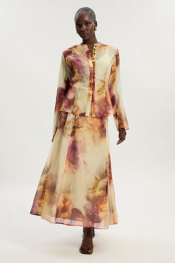 Multi Floral Print Crinkle Georgette Woven Midi Skirt