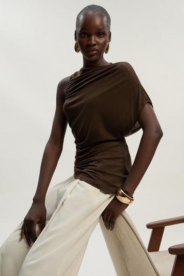 Tencel Ruched Detail Top chocolate
