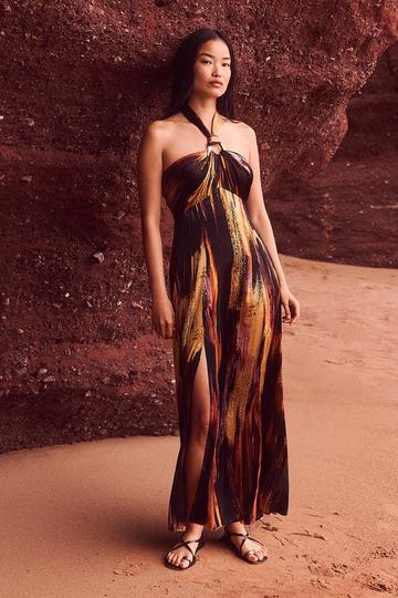 Marble Devour Halter Neck Maxi Dress purple