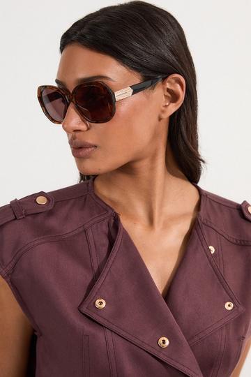 Brown Patterned Hexagonal Gold Detail Sunglasses brown