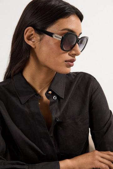 Black Hexagonal Gold Detail Sunglasses black