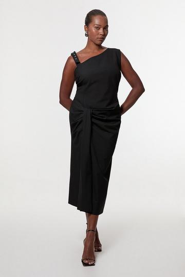 Plus Size Tailored Asymmetric Neck Strappy Detail Dress black