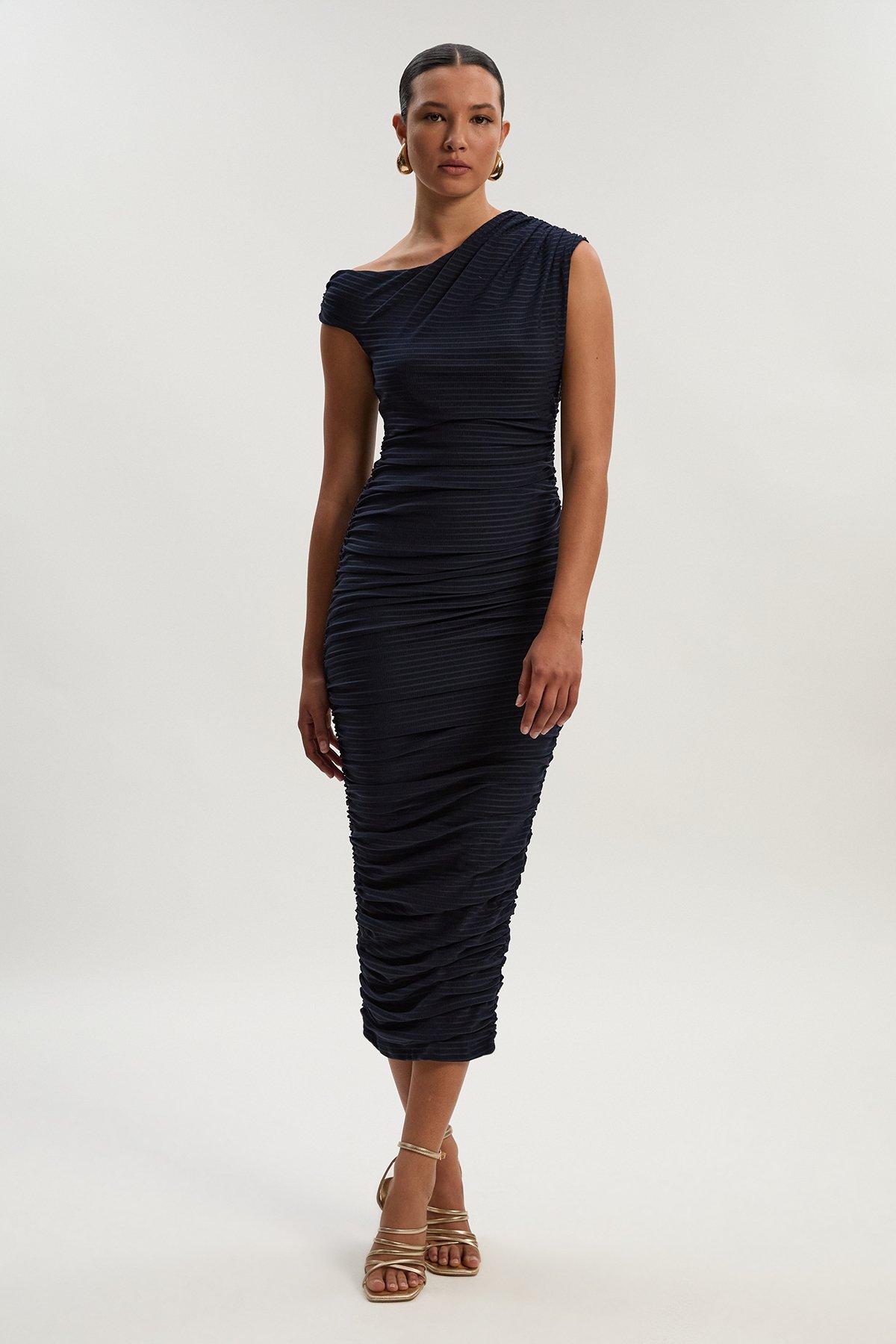 ◆KAREN MILLEN◆ フリルショルダーミディドレス / navy Petite Velvet Sequin One Shoulder Woven Maxi Dress | Karen