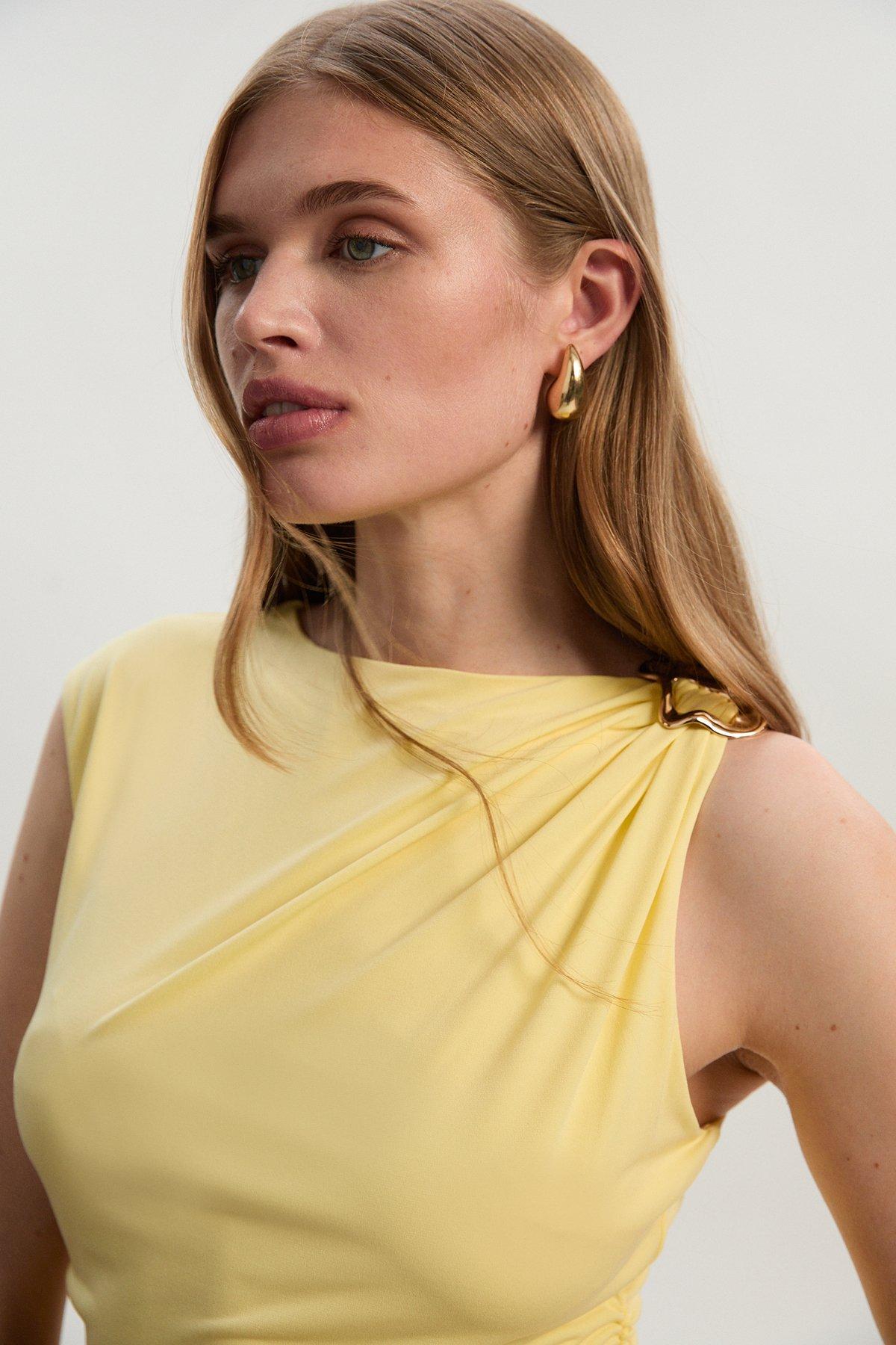 ★Karen Millen クレープルーシュカットアウト 魅惑的マキシ★ Ruffle Detail Ponte And Cotton Jersey Bodysuit | Karen Millen