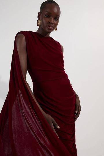 Premium Slinky Crepe Scarf Detail Maxi Dress burgundy