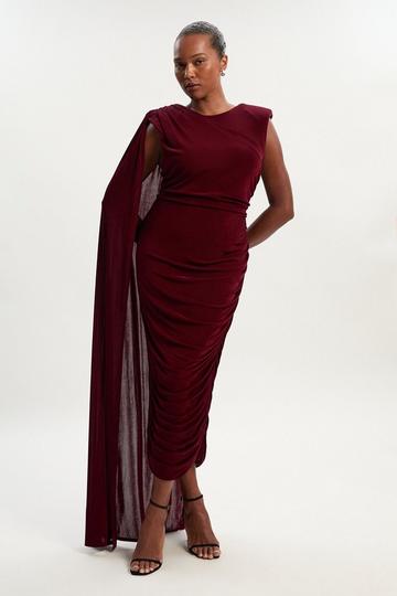 Plus Size Premium Slinky Crepe Scarf Detail Maxi Dress burgundy