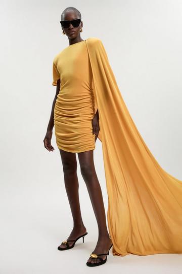 Premium Slinky Crepe Scarf Detail Mini Dress ochre
