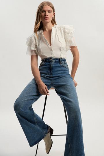 Capure Lace Trim Ribbed Button Detail Jersey Bodysuit ivory