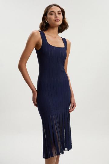 Petite Compact Stretch Square Neck Knitted Flippy Dress navy