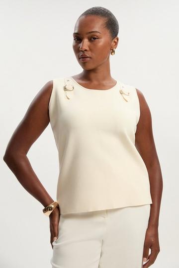 Plus Size Buckle Trim Knitted Top ivory
