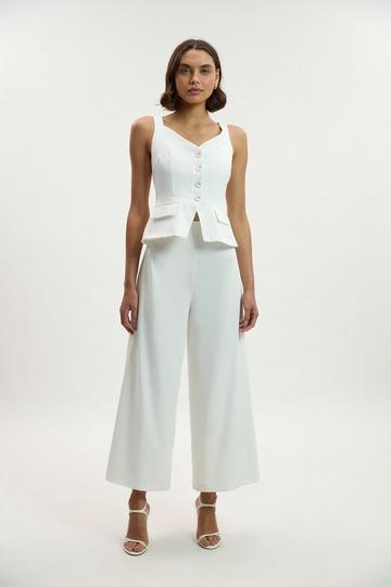Petite Tailored Tux Wide Leg Jumpsuit ivory
