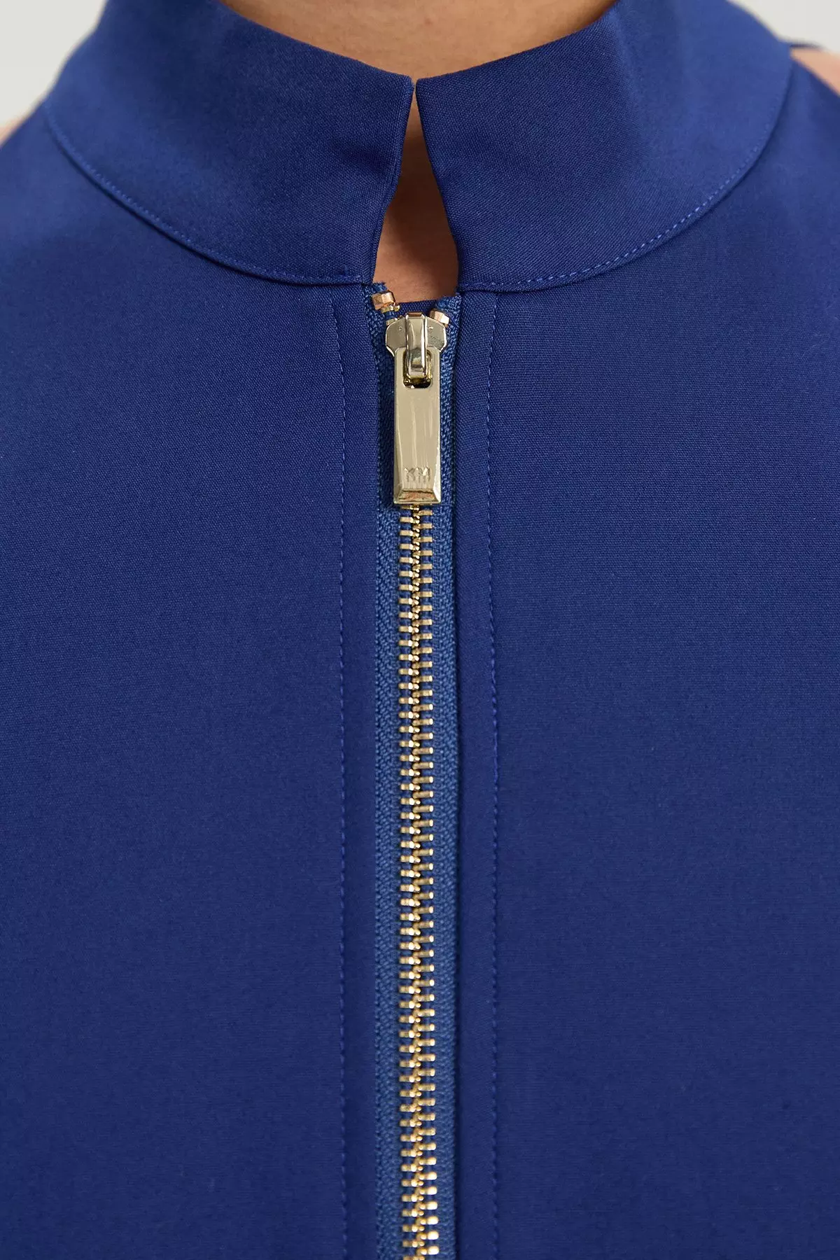 Petite Techno Cotton Halter Neck Zip Detail Woven Midi Dress