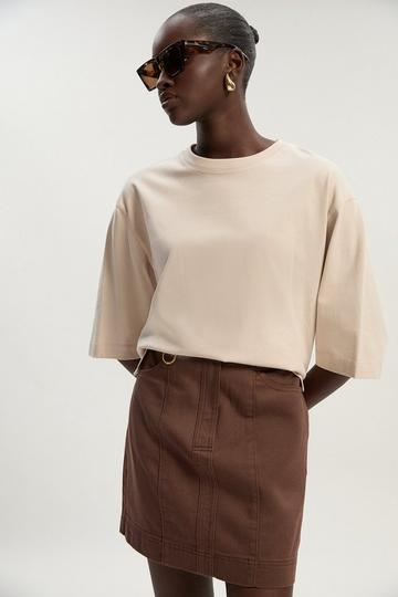 Denim Seamed Mini Skirt chocolate