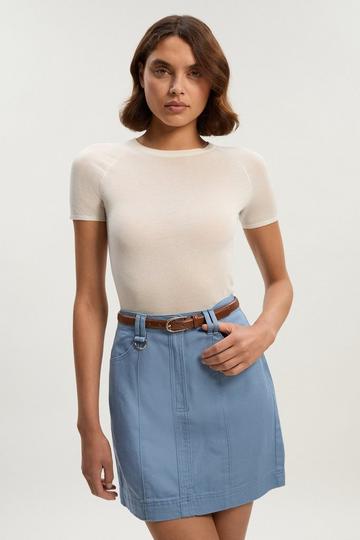 Blue Denim Seamed Mini Skirt