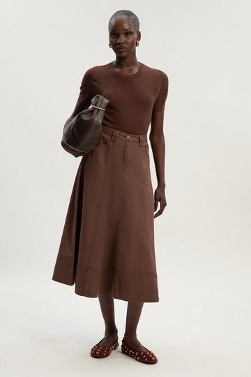 Denim 5 Pocket Midi Skirt chocolate