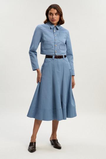 Blue Denim 5 Pocket Midi Skirt