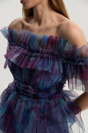 Floral Tulle Layered Off The Shoulder Blouse floral