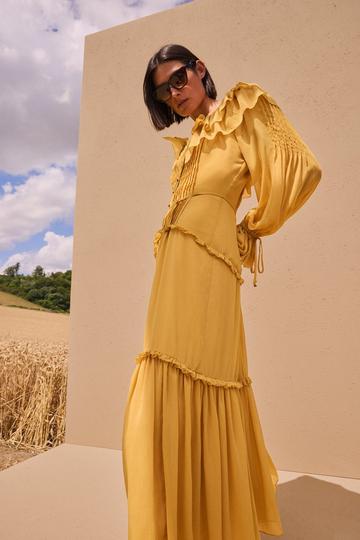 Georgette Ruffle Woven Maxi Dress ochre