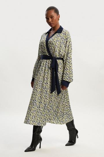 Plus Size Geo Print Crepe Tie Waist Maxi Dress mono