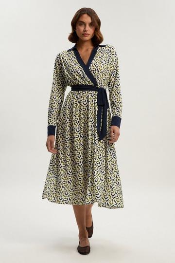 Geo Print Crepe Tie Waist Maxi Dress mono