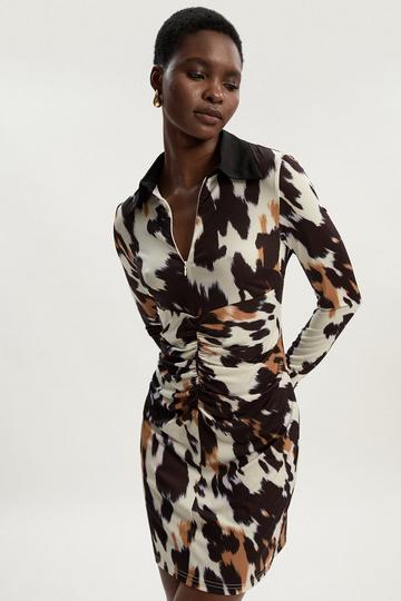 Tall Animal Print Crepe Collared Mini Dress animal