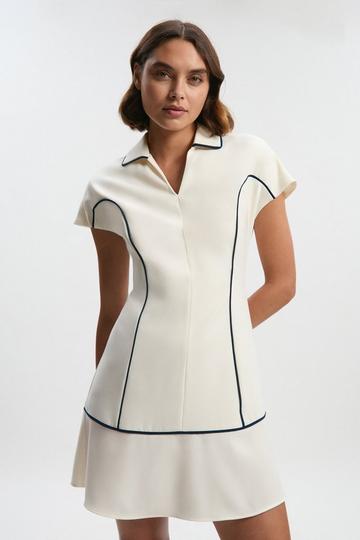 Petite Tailored Crepe Tipped Tailored Mini Shirt Dress ivory