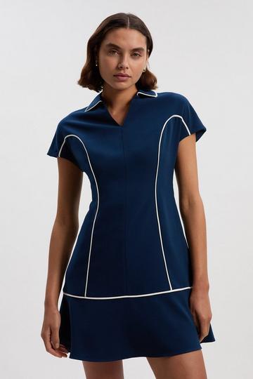 Tailored Crepe Tipped Tailored Mini Shirt Dress navy
