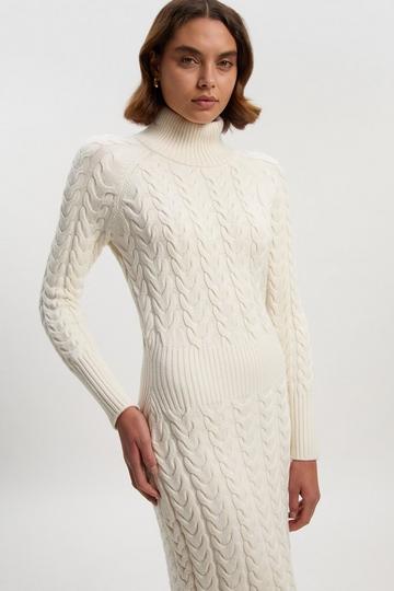 Petite Cable Knit Funnel Neck Maxi Dress cream