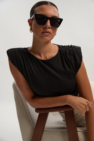 Black Stretch Jersey Power Shoulder Bodysuit